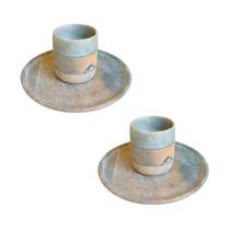 Kit 2 Copos Café da Manhã Pedra Sabão Artesanal C/ Pires