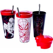 Kit 2 Copos com Canudo e Compartimento Homem Aranha Infantil
