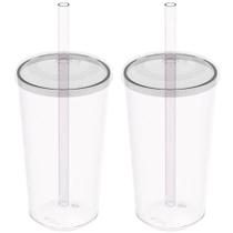 Kit 2 Copos com Tampa e Canudo 500ml Crippa Transparente Plástico Água Suco Bebidas Kit 2 Copos com Tampa e Canudo 500ml Crippa Transparente Plástico Água Suco Bebidas