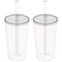 Kit 2 Copos com Tampa e Canudo 500ml Crippa Transparente Plástico Água Suco Bebidas Kit 2 Copos com Tampa e Canudo 500ml Crippa Transparente Plástico Água Suco Bebidas