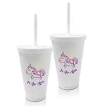 Kit 2 Copos Com Tampa E Canudo Unicórnio Dia Das Crianças