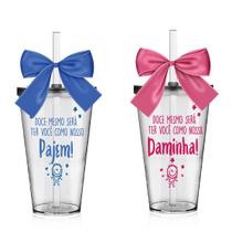 Kit 2 Copos Convite Com Laço Personalizados Pajem&Daminha