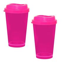 Kit 2 Copos Cristal Mug Rosa Neon 320Ml Plástico