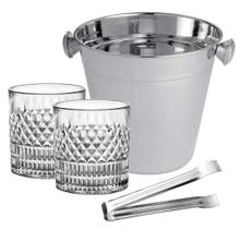 Kit 2 Copos Cristal Whisky Balde De Gelo Inox C Pegador