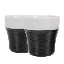 Kit 2 Copos de Café Espresso Porcelana Silicone Preto 50ml Pressca Kit 2 Copos de Café Espresso Porcelana Silicone Preto 50ml Pressca