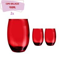 Kit 2 Copos de Vidro 450ml Vermelho California Agua Suco