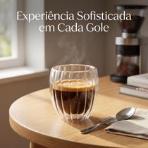 Kit 2 Copos Frisados Vidro Parede Dupla Transparente 90ml