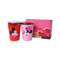 Kit 2 Copos Mickey Mouse Minnie Disney Namorados Viagem Inox Térmico Tampa Rosqueável Zona Criativa