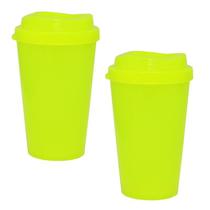 Kit 2 Copos Mug Amarelo Neon 320Ml Plástico Premium