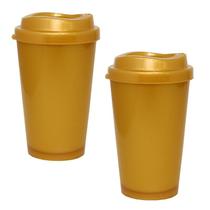 Kit 2 Copos Mug Dourado 320Ml Plástico Premium