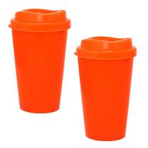 Kit 2 Copos Mug Laranja Neon 320Ml Plástico Premium