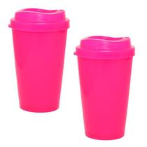 Kit 2 Copos Mug Rosa Neon 320Ml Plástico Premium