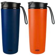 Kit 2 Copos para Cafe 450 Ml Antiqueda Coffee To Go Azul e Laranja Mor