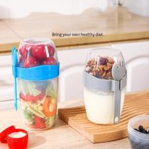 Kit 2 copos para salada com divisórias e molheira 870ml com colher portátil fitness