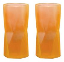 Kit 2 copos para suco e agua rombus 465ml neon laranja vidro