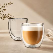 Kit 2 copos parede dupla 250ml vidro borossilicato café suco