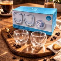 Kit 2 Copos Parede Dupla Love Coração para Café Espresso Vidro Borossilicato 90ml Transparente