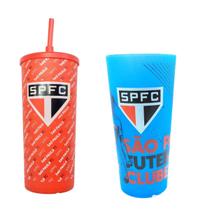 Kit 2 Copos Plástico 500Ml Premium Tampa Canudo Grande Time Kit 2 Copos Plástico 500Ml Premium Tampa Canudo Grande Time