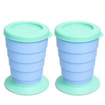 Kit 2 Copos Portátil Retrátil Azul 330ml Fácil Transportar Kit 2 Copos Portátil Retrátil Azul 330ml Fácil Transportar