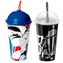 Kit 2 Copos Shake com Canudo 500ml Super Homem e Batman para Colorir