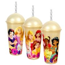 Kit 2 Copos Shake Infantil Princesas Disney Tampa e Canudo