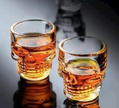 Kit 2 Copos Shot Dose Vidro Caveira Bebida Tequila 50mL