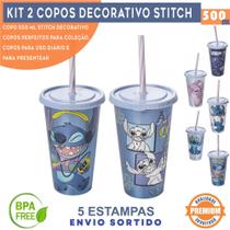 Kit 2 Copos Stitch 500ml com Tampa e canudo para Refri Bpa Free Personalizado Disney Lembrancinha Festa Infantil Plasutil