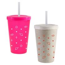 Kit 2 Copos Tampa Canudo 300mL Colecao AMOR Cupido