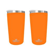 Kit 2 Copos Térmicos Aço Inox 420ML Laranja p/ Água Cerveja Café - Quente e Frio Unica