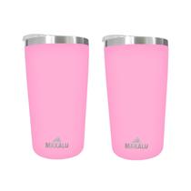 Kit 2 Copos Térmicos Aço Inox 420ML Rosa p/ Água Cerveja Café - Quente e Frio Unica