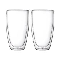 Kit 2 Copos Vidro Borossilicato Parede Dupla 470 ml p/ Suco Café Expresso Cappuccino Chá Bebidas