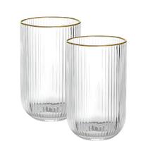 Kit 2 Copos Vidro Versalhes Borda Dourada Canelado Bulk Long Drink Agua 420ml Kit 2 Copos Vidro Versalhes Borda Dourada Canelado Bulk Long Drink Agua 420ml