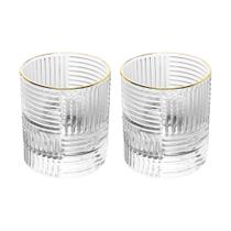 Kit 2 Copos Whisky Vidro Borda Dourada Chess 320ml - Wolff