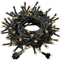 Kit 2 Cordão 100 Led Fixo Branco Morno Fio Verde Blindado 220v