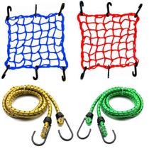 Kit 2 Cordinhas e 2 Rede Elástica 40X40 Aranha Prender Moto Bagageiro Baú Capacete Kit 2 Cordinhas e 2 Rede Elástica 40X40 Aranha Prender Moto Bagageiro Baú Capacete
