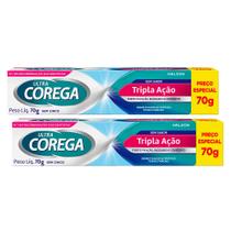Kit 2 Corega Ultra Creme Fixador de Dentadura Sem Sabor Tripla Ação Sem Zinco 70g
