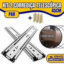 Kit 2 Corrediça Telescópica Light 45cm Zincada H35 Trilha Para Gaveta Armário Gavetas 30kg 1 Par