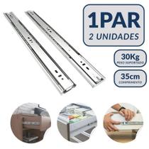 Kit 2 Corrediças 35cm Telescópicas Light Aço Cromado para Gaveta Guarda-roupa 35mm 1 Par