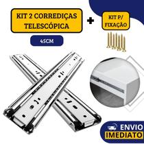 Kit 2 Corrediças Gaveta Trilho Telescópica Light Com Parafusos 45cm