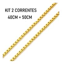 Kit 2 Correntes Veneziana 40cm 50cm Cordão Colar Em Ouro 18k