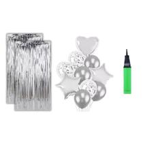 Kit 2 Cortinas 10 Balões Coração Estrela Brinde Bomba de ar