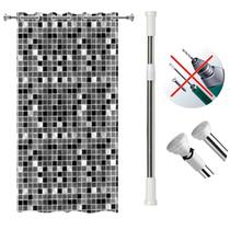 Kit 2 Cortinas Box Banheiro PVC Ilhós Antimofo Impermeável Varão Extensível Pressão 1,40m A 2,60m Kit 2 Cortinas Box Banheiro PVC Ilhós Antimofo Impermeável Varão Extensível Pressão 1,40m A 2,60m