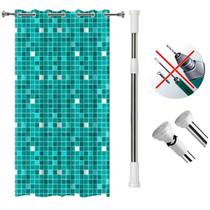 Kit 2 Cortinas Box Banheiro PVC Ilhós Antimofo Impermeável Varão Extensível Pressão 1,40m A 2,60m Kit 2 Cortinas Box Banheiro PVC Ilhós Antimofo Impermeável Varão Extensível Pressão 1,40m A 2,60m