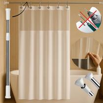 Kit 2 Cortinas Box Banheiro PVC Visor Antimofo Impermeável Varão Extensível 1,40 A 2,60m Sem Furo