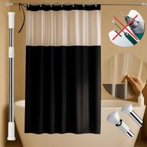 Kit 2 Cortinas Box Banheiro PVC Visor Antimofo Impermeável Varão Extensível 1,40 A 2,60m Sem Furo Kit 2 Cortinas Box Banheiro PVC Visor Antimofo Impermeável Varão Extensível 1,40 A 2,60m Sem Furo