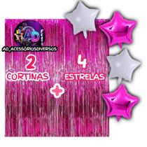 Kit 2 Cortinas Metalizada + 4 Balões Estrelas, Decoração, Festa Temática, Aniversário, Adereços, Festival, Comemoração Kit 2 Cortinas Metalizada + 4 Balões Estrelas, Decoração, Festa Temática, Aniversário, Adereços, Festival, Comemoração