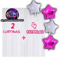 Kit 2 Cortinas Metalizada + 4 Balões Estrelas, Decoração, Festa Temática, Aniversário, Adereços, Festival, Comemoração Kit 2 Cortinas Metalizada + 4 Balões Estrelas, Decoração, Festa Temática, Aniversário, Adereços, Festival, Comemoração