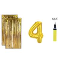 Kit 2 Cortinas Metalizadas Balão Número+Bomba de Ar-Dourado Kit 2 Cortinas Metalizadas Balão Número+Bomba de Ar-Dourado