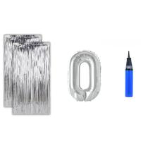 Kit 2 Cortinas Metalizadas e Balão Número Bomba de Ar-Prata