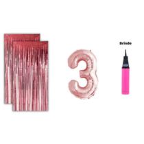 Kit 2 Cortinas Metalizadas e Balão Número Bomba de Ar- Rose Kit 2 Cortinas Metalizadas e Balão Número Bomba de Ar- Rose